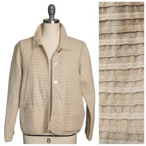 The Territory Ahead Jacket L Beige Oatmeal Tan Textured Stripe Cotton Button L